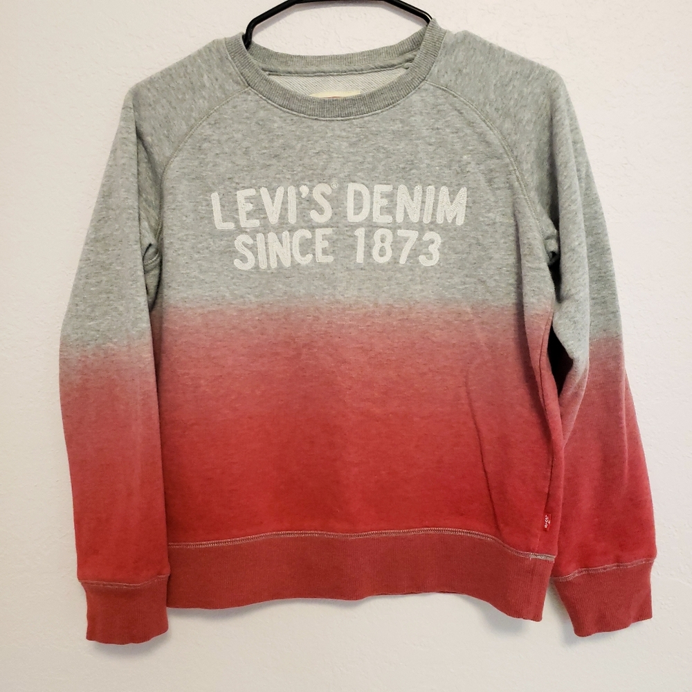 Levi's Spell Put Logo Red and Gray Ombre Crewneck Sweatshirt YOUTH LARGE